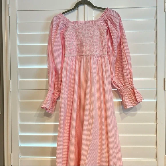 Elizabeth Wilson Designs Striped Square Neck Maxi Dress Pink White Size XS - Picture 4 of 7